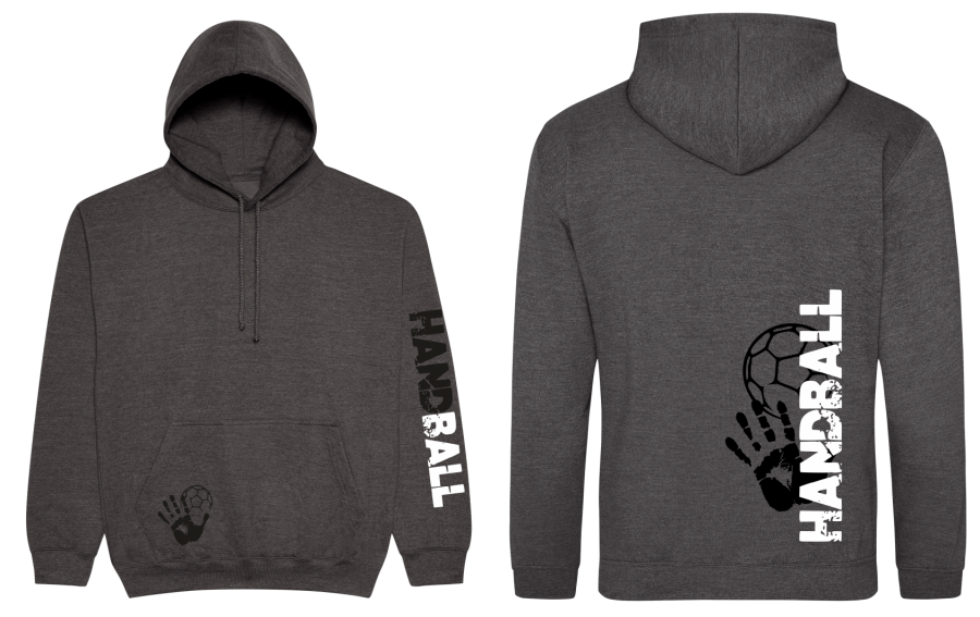 Handballhoodie in dunkelgrau und schwarz weißem Motiv